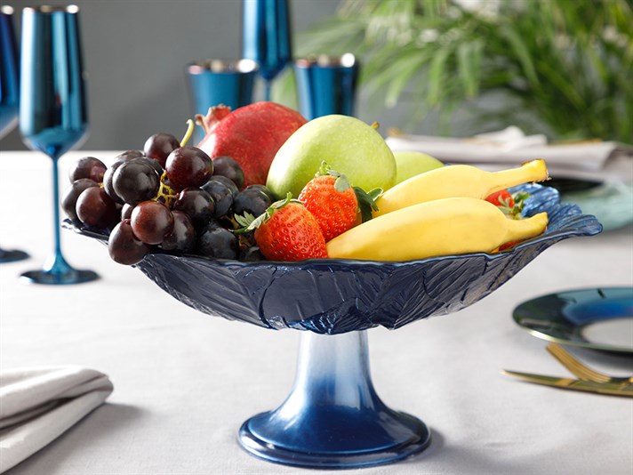 Mery Glass Fruit Bowl 33 cm Blue - Dark Blue