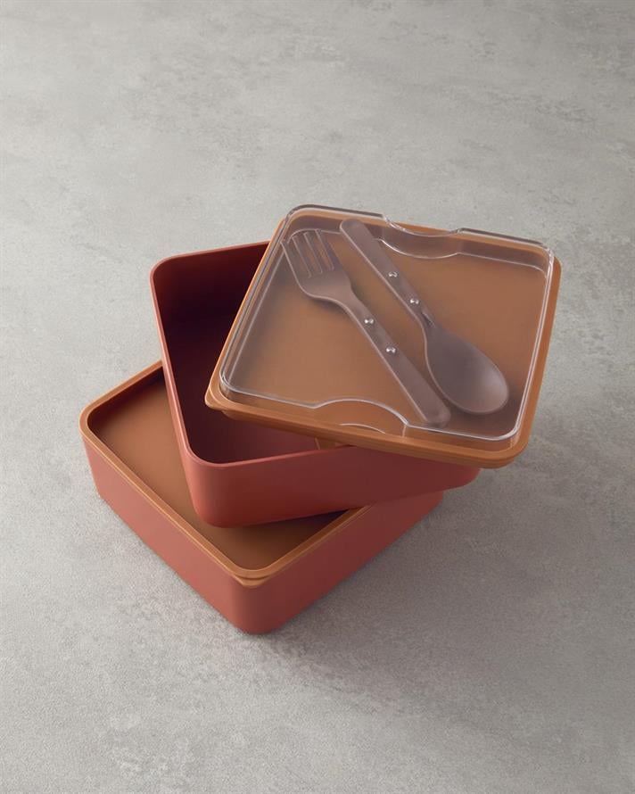 Plastic Cu 2 Niveluri Lunch Box 720 ml +720 ml Portocaliu