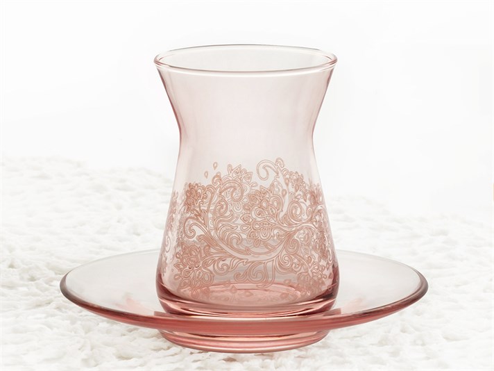 Mia Glass 12 Pieces Tea Set 132 ml Dark Salmon