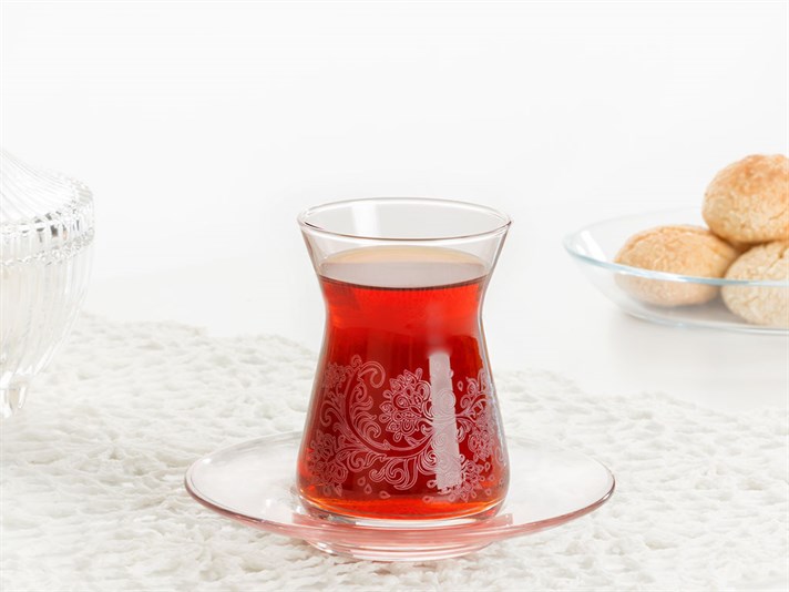 Mia Glass 12 Pieces Tea Set 132 ml Dark Salmon