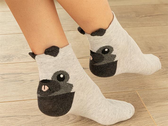 Little Panda Cotton Women Ankle Socks 36-40 Gray