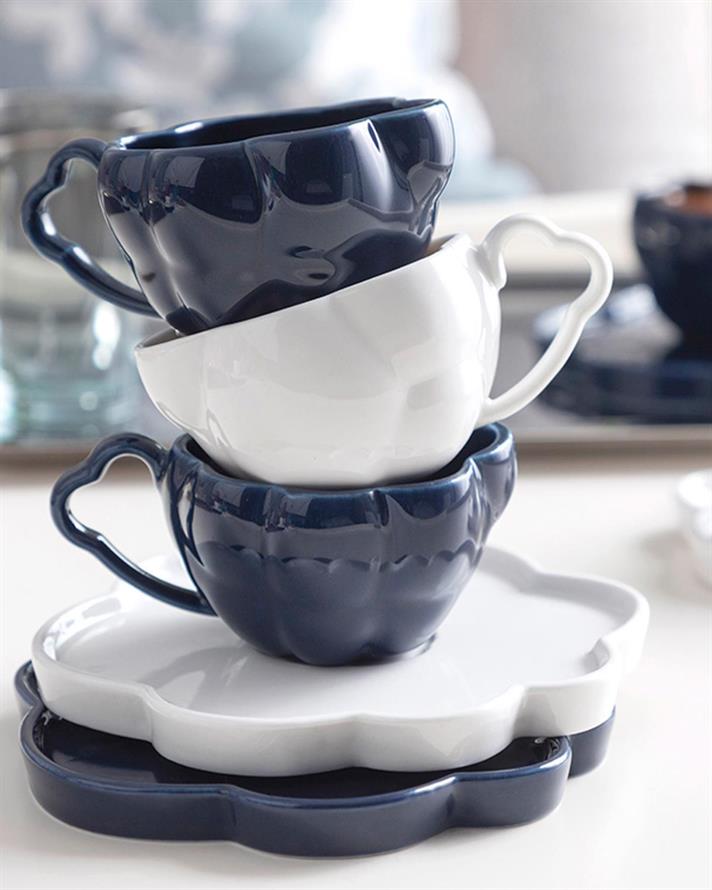 Milena Porcelain 4 Pieces 2 Servings Coffee Cup Set 80 ml Navy Blue