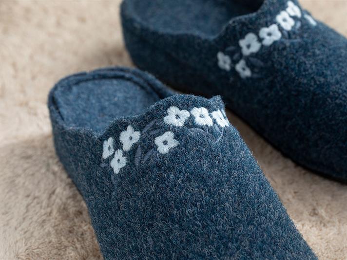 Mini Flower Papuci De Casă Damă, Fetru, 38, Natural - Burgundia