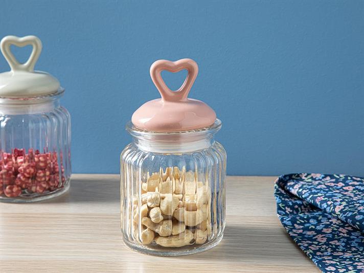 Mini Heart Glass Jar 260 ml Pink
