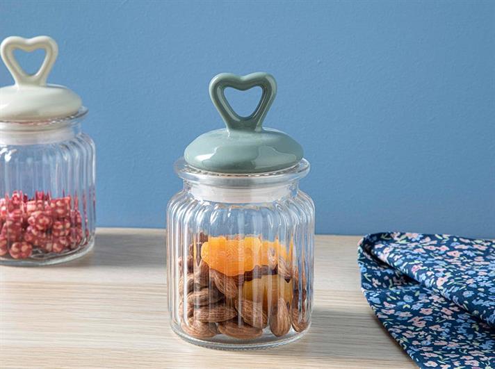 Mini Heart Glass Jar 260 ml Green