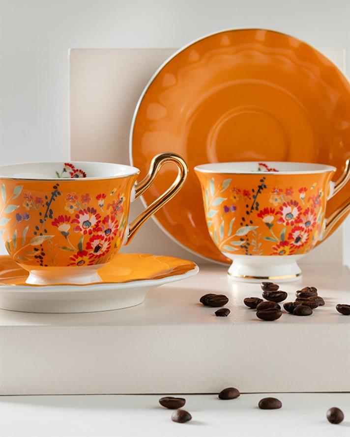 Miranda Porțelan New Bone China 4 Piese 2 Persoane Set De Cești De Cafea 90 ml Portocaliu