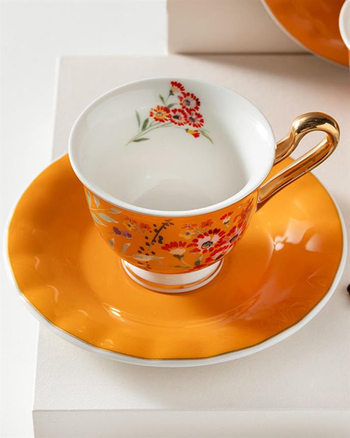 Miranda Porțelan New Bone China 4 Piese 2 Persoane Set De Cești De Cafea 90 ml Portocaliu