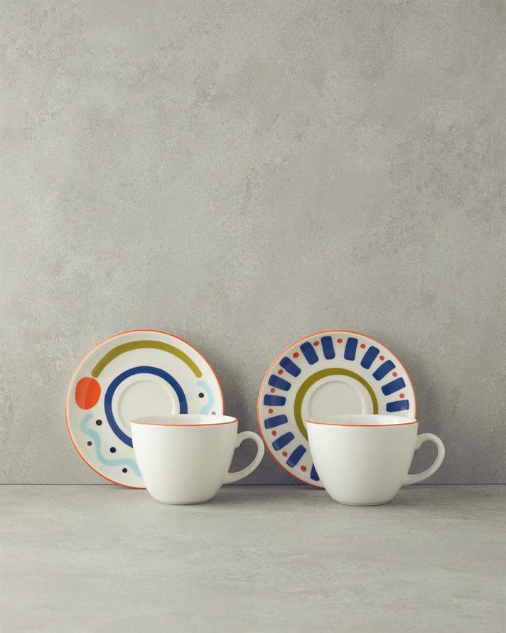 Mixed Lines Porțelan 4 Piese 2 Persoane Set De Cești De Ceai 220 ml Colorat
