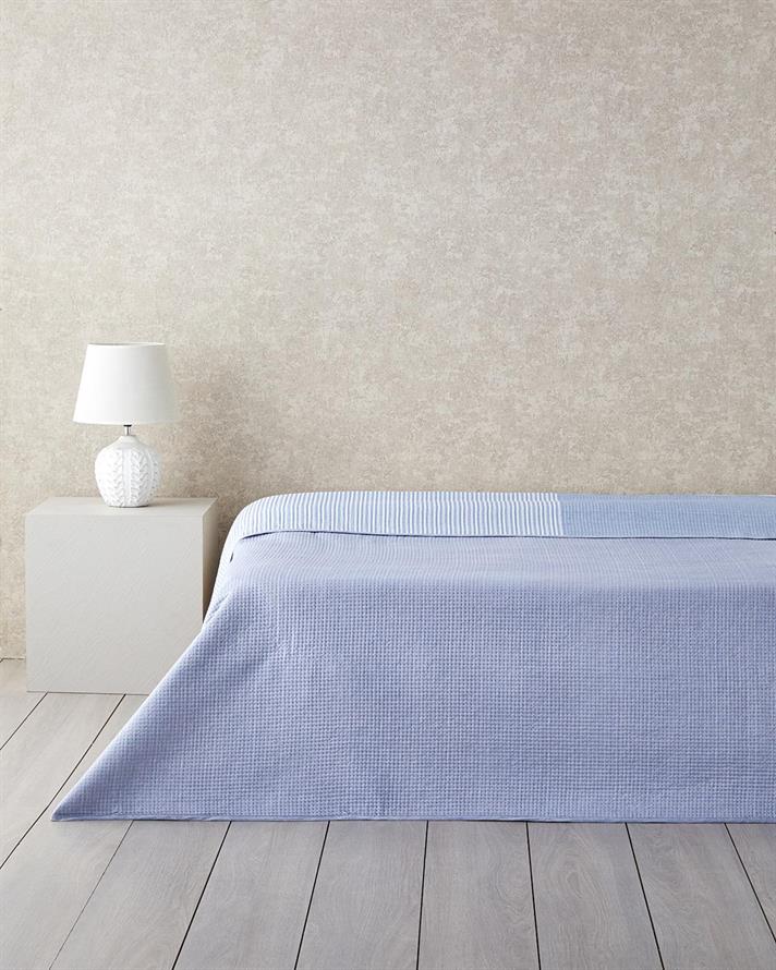 Cuvertura pat reversibila, pentru doua persoane, Modern Art, poliester, 200x220 cm, bleu