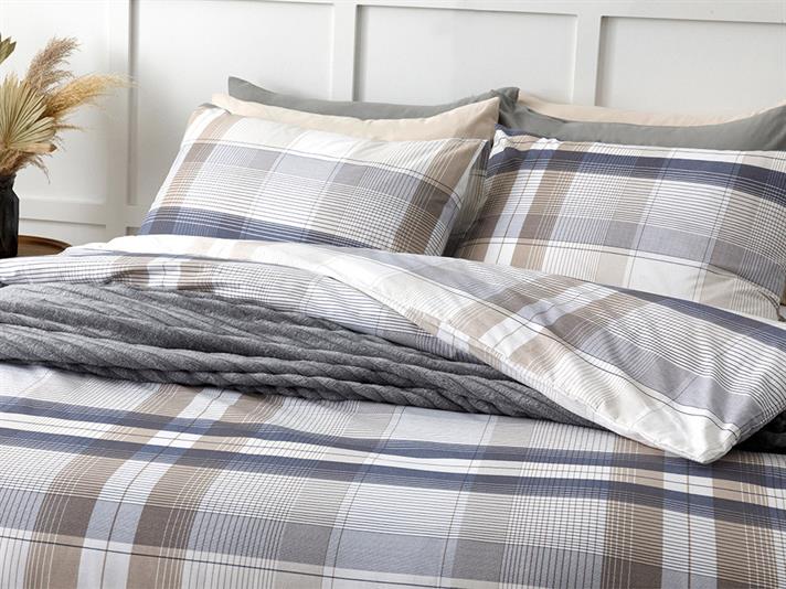 Modern Check Cu Bumbac King Size Set Lenjerie De Pat 240x220 cm Bleumarin