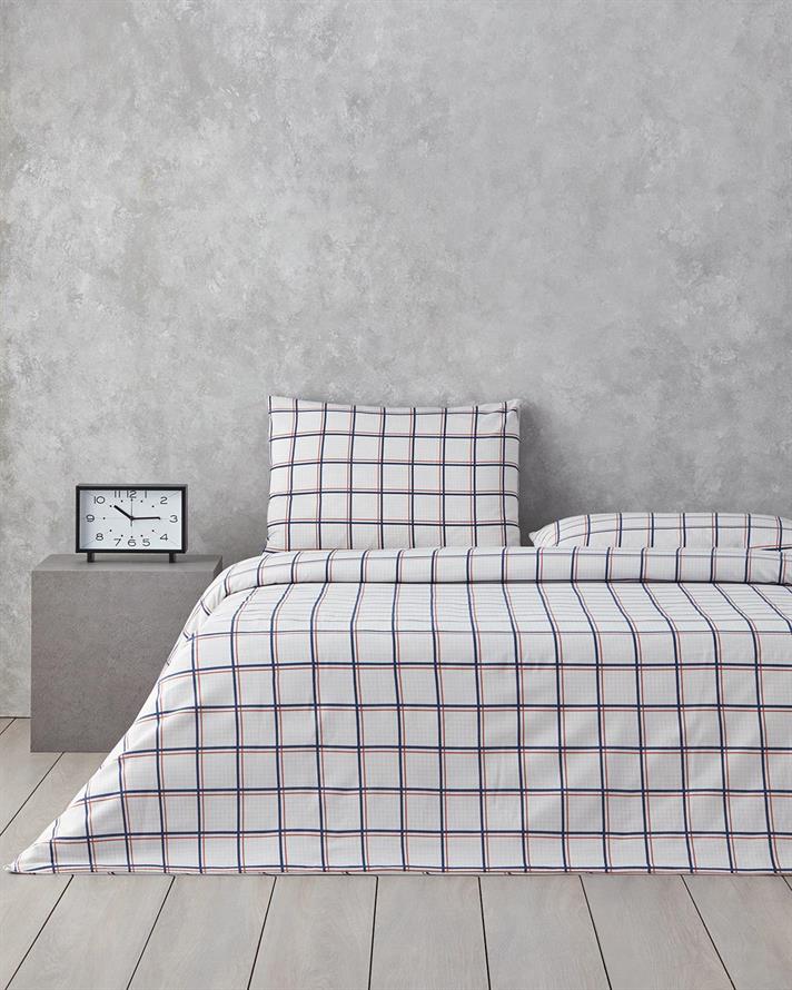 Modern Checkers Ușor De Călcat Single Set Lenjerie De Pat 160x220 cm Albastru - Portocaliu