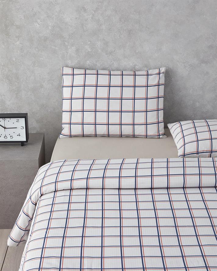 Modern Checkers Ușor De Călcat Single Set Lenjerie De Pat 160x220 cm Albastru - Portocaliu