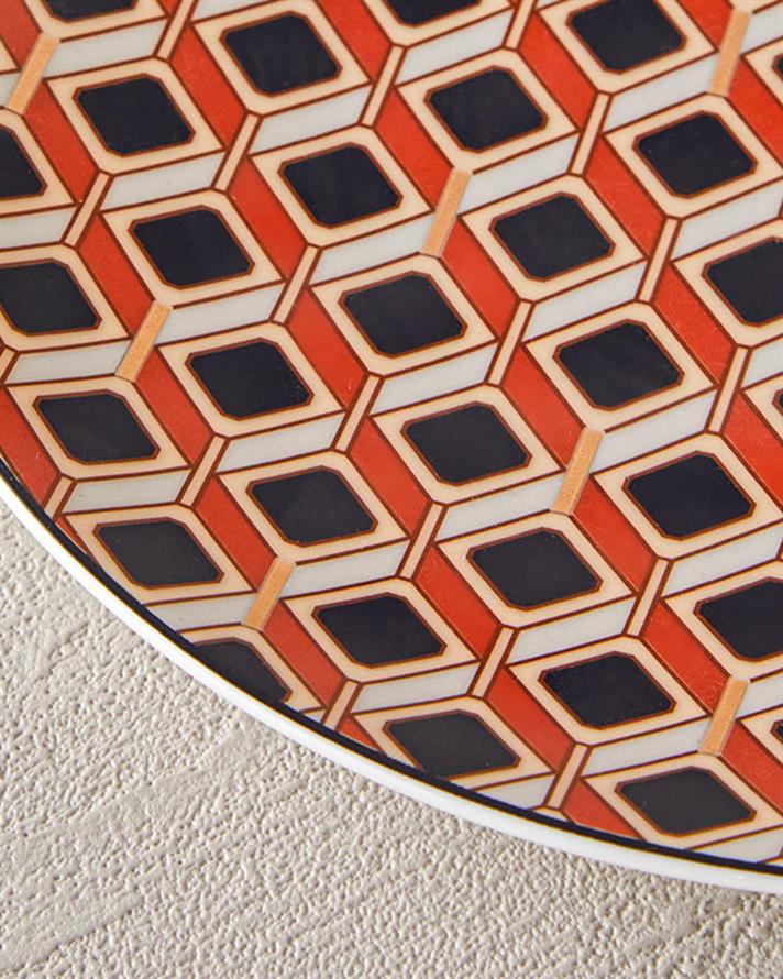 Modern Cube Porțelan Bone Farfurie De Tort 20 cm Portocaliu