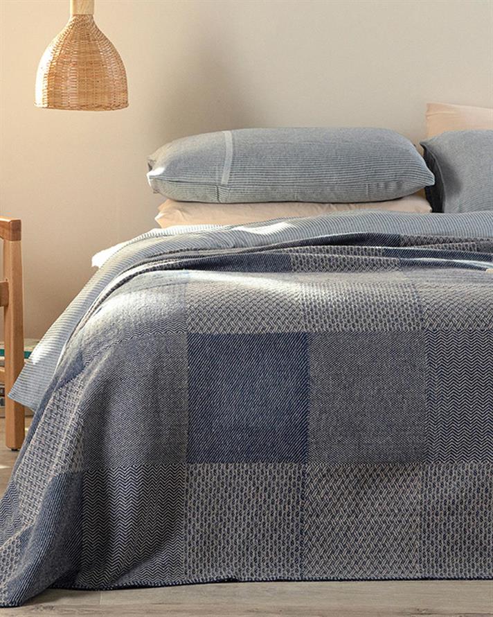 Modern Patch Cu Bumbac Double Pătură 200x220 cm Bleumarin