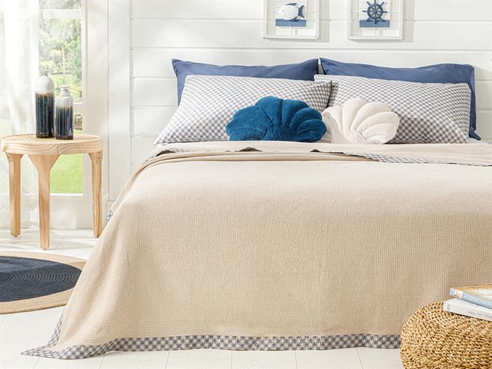 Modern Plaid Cu Bandă De Îmbinare King Size Set Pătură De Vară 220x240 cm Bej