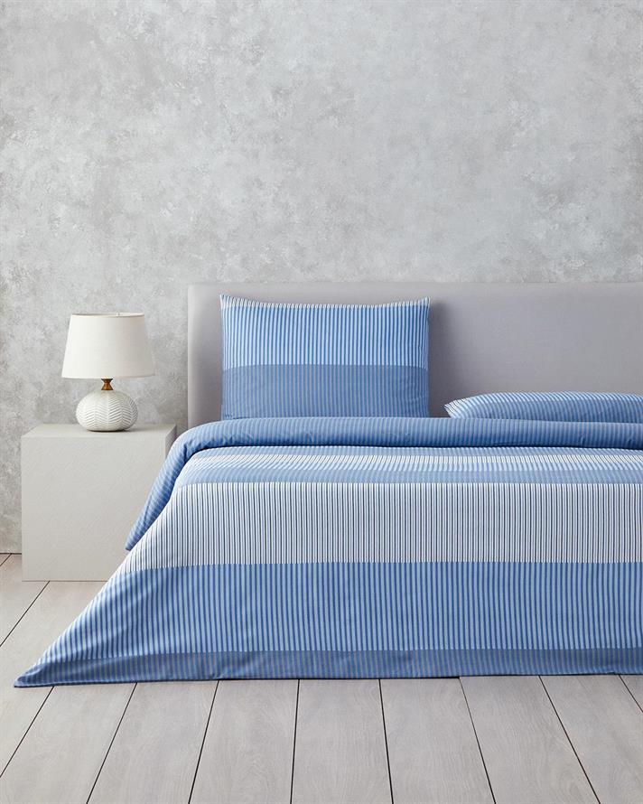 Modern Strip Ușor De Călcat Single Set Lenjerie De Pat 160x220 cm Albastru