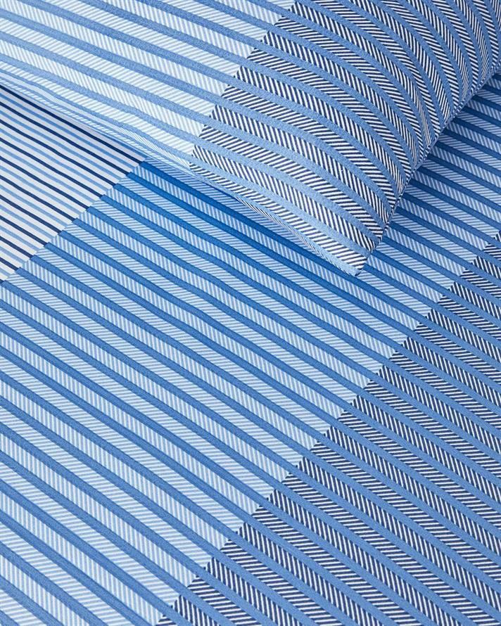 Modern Strip Ușor De Călcat Single Set Lenjerie De Pat 160x220 cm Albastru