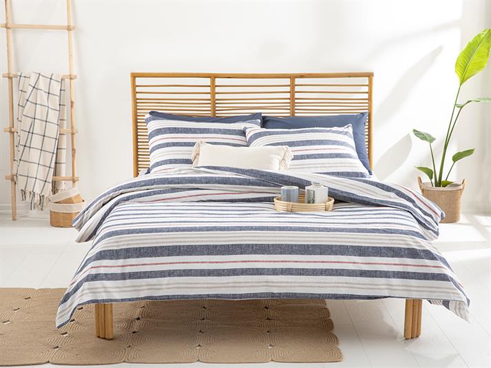 Modern Stripe Cu Bumbac Super King Set Lenjerie De Pat 260x220 cm Bleumarin
