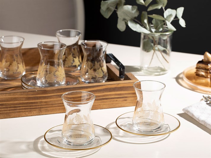 Allure Glass 6 pcs Tea Set 130 ml Light Gold