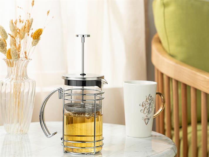 Cafetieră French Press, Monaco, sticlă borosilicată, 600 ml, argintiu