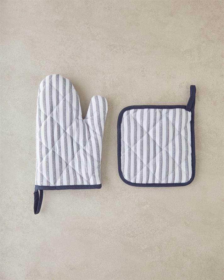 Bumbac 2 Set Set De Bucătărie 18x28 cm+18x18 cm Albastru inchis