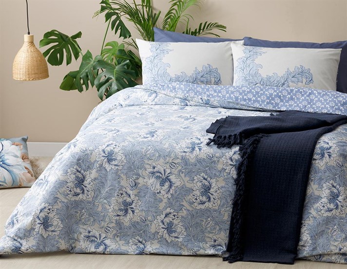 Morris Bumbac King Size Set Lenjerie De Pat 240*220 Cm Albastru