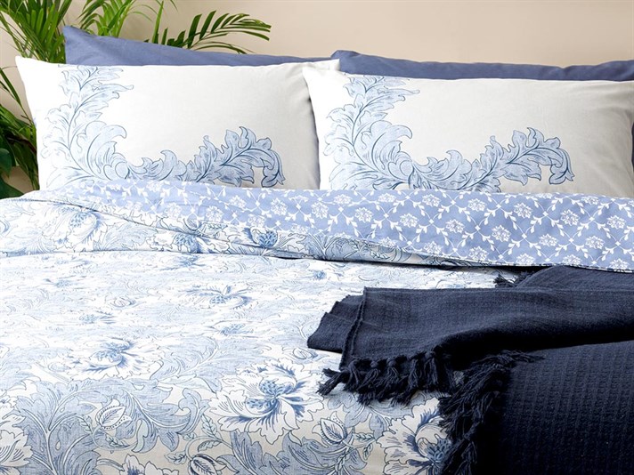 Morris Cu Bumbac Double Set Lenjerie De Pat 200x220 cm Albastru
