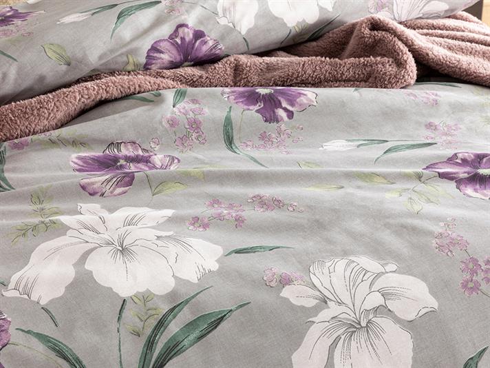 Mystic Iris Cu Bumbac Super King Set Lenjerie De Pat 260x220 cm Gri
