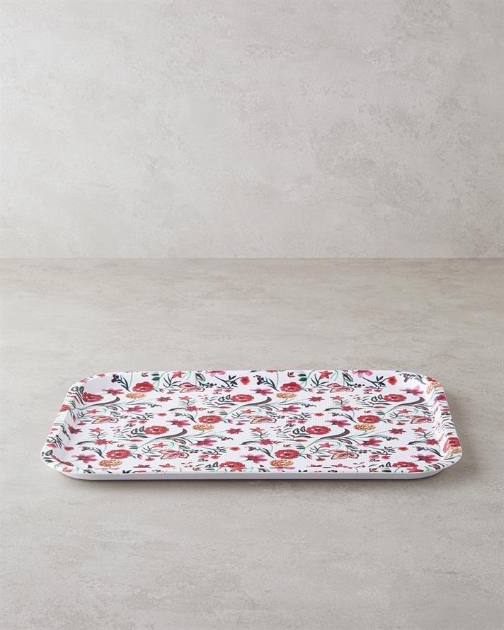 Tava servire, Natura, plastic, 42x30 cm, alb - rosu