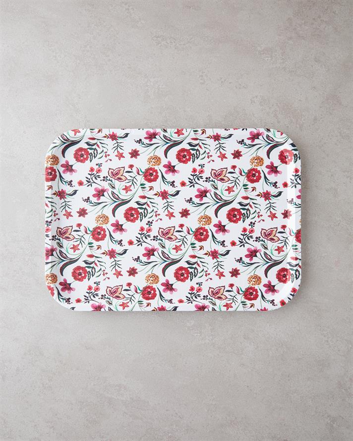 Tava servire, Natura, plastic, 42x30 cm, alb - rosu