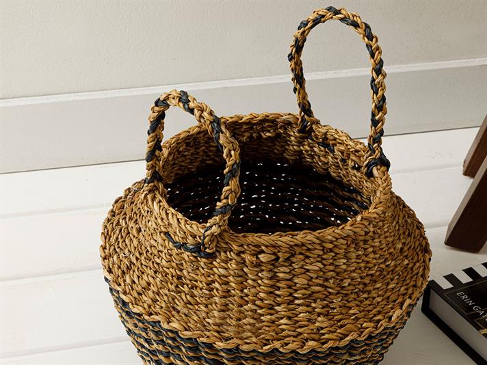 Natural Coș, Paie, 23*33*25Cm, Bej - Albastru Închis