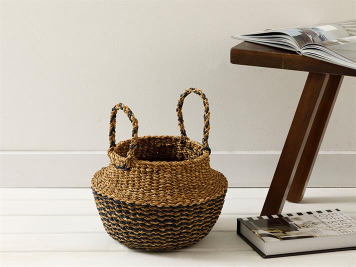 Natural Coș, Paie, 23*33*25Cm, Bej - Albastru Închis