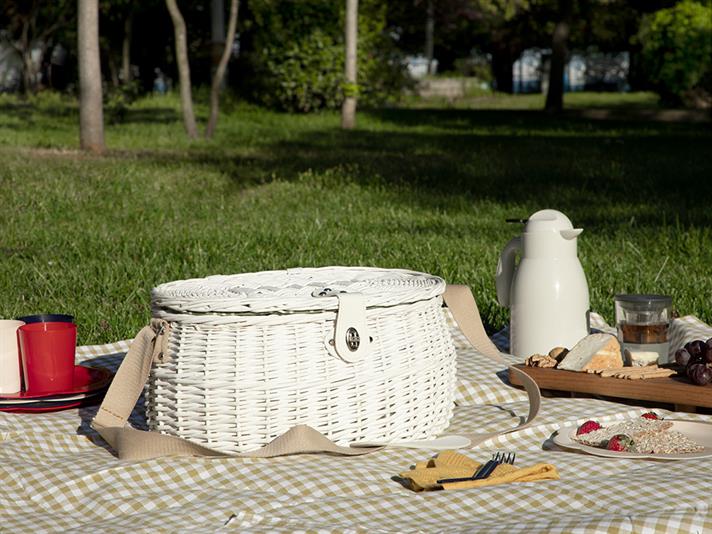 Natural Dots Straw Picnic Basket 39x28x22 cm White