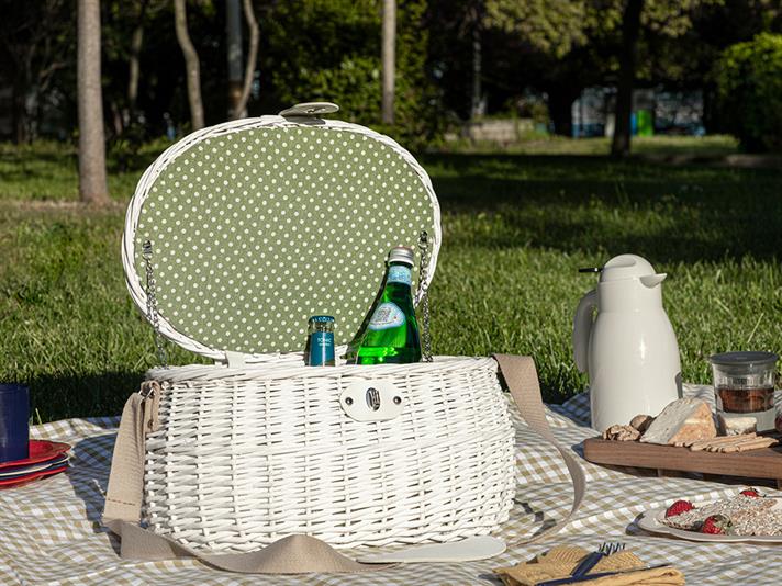 Natural Dots Straw Picnic Basket 39x28x22 cm White