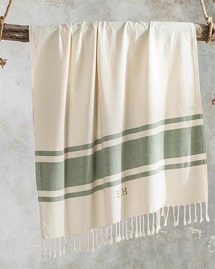 Natural Cottony embroidered Peshtemal 90x150 cm Green