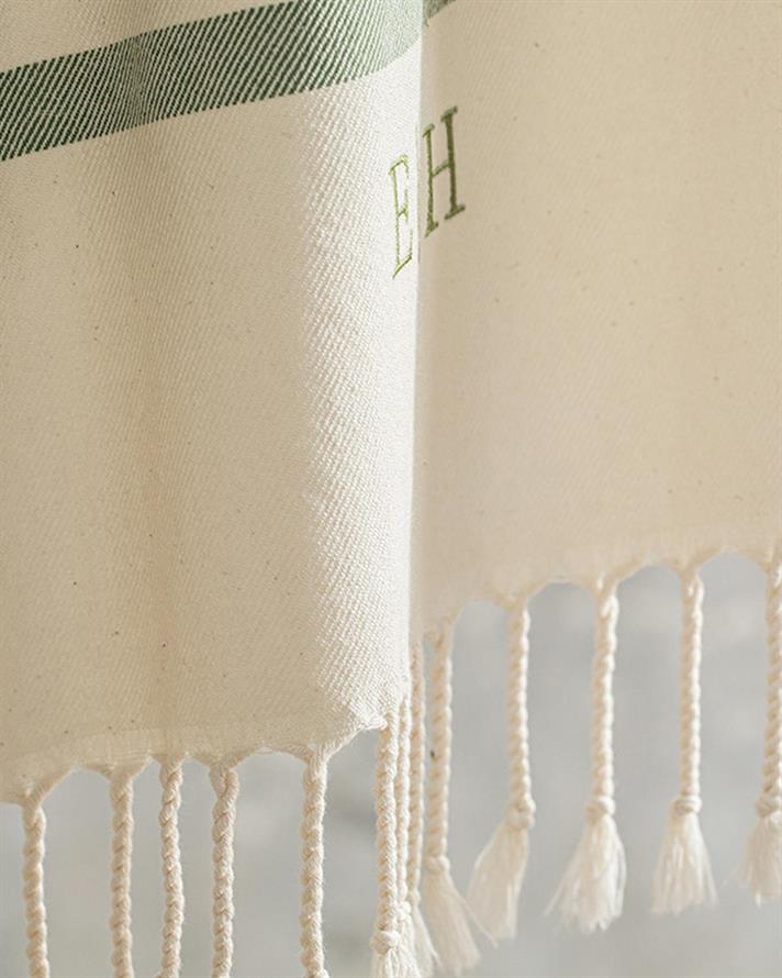 Natural Cottony embroidered Peshtemal 90x150 cm Green