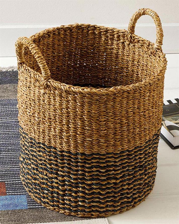 Natural Shape Coș, Paie, 35*35 Cm, Bej - Albastru Închis