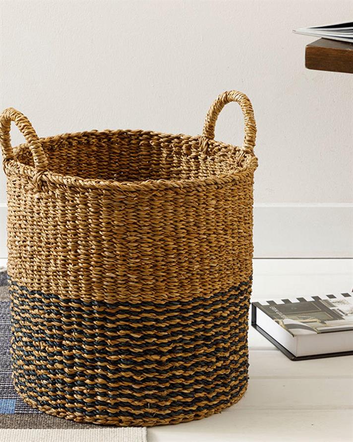 Natural Shape Coș, Paie, 35*35 Cm, Bej - Albastru Închis