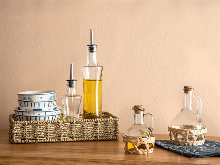 Nature Straw Glass Wicker Oil Cup 160 ml Transparent