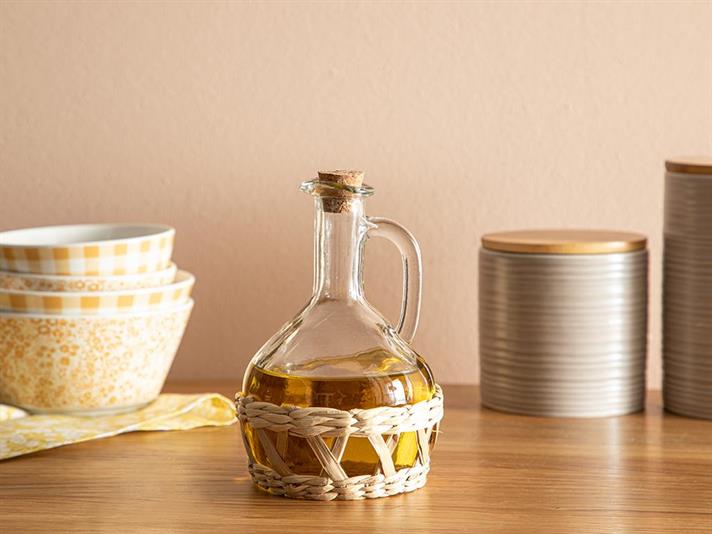 Nature Straw Glass Wicker Oil Cup 370 ml Transparent