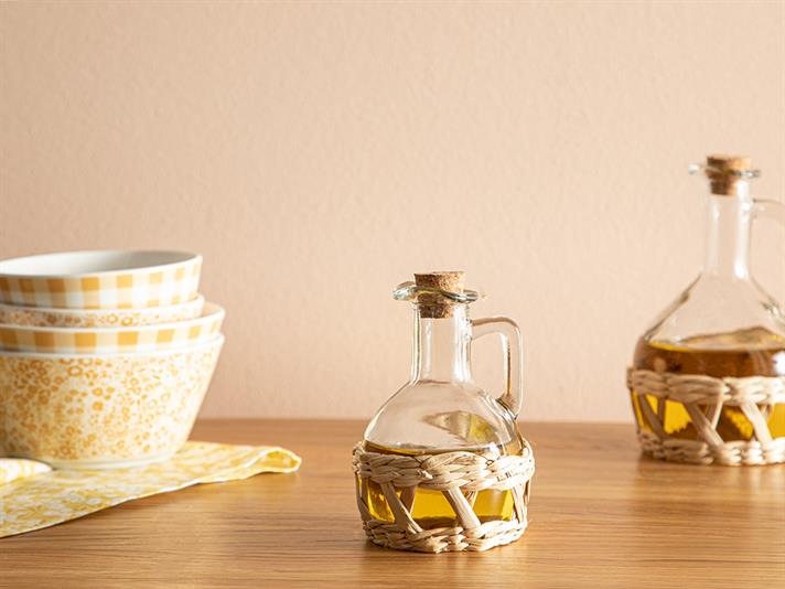 Nature Straw Glass Wicker Oil Cup 160 ml Transparent