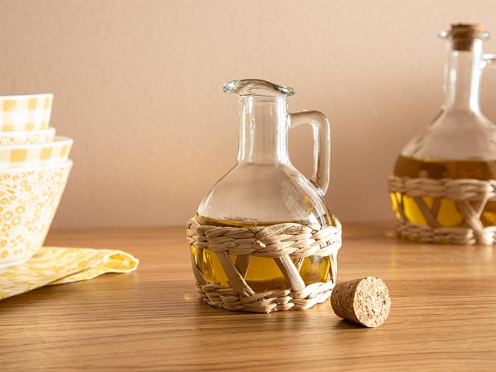 Nature Straw Glass Wicker Oil Cup 160 ml Transparent