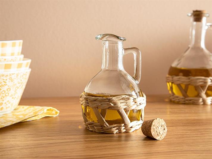 Nature Straw Glass Wicker Oil Cup 370 ml Transparent