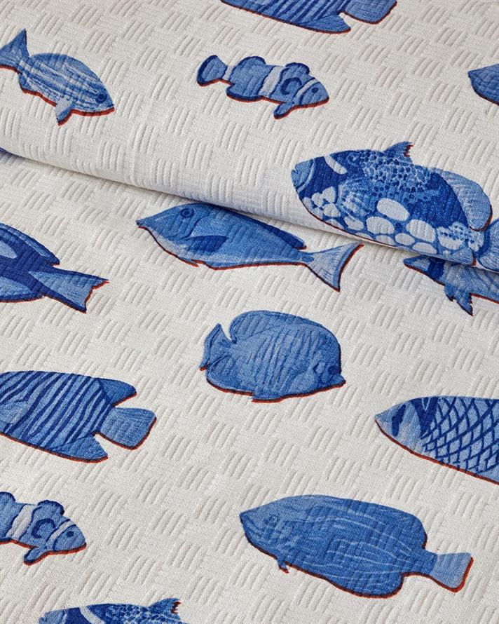 Patura subtire, pentru doua persoane, Nautical Depths, bumbac, 200x220 cm, bleu