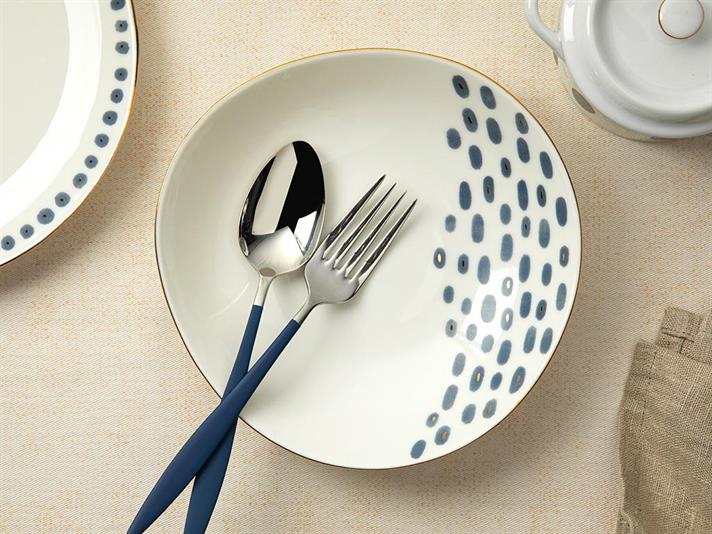 Navy Dots Porcelain Cake Plate 20 cm Blue - White