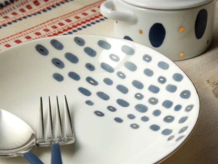 Navy Dots Porcelain Cake Plate 20 cm Blue - White