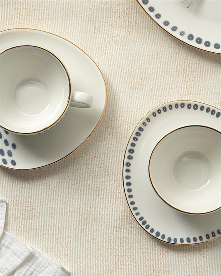 Navy Dots Set De Cești De Ceai 4 Bucăți Pentru 2 Persoane, Porțelan, 200 Ml, Bej - Albastru