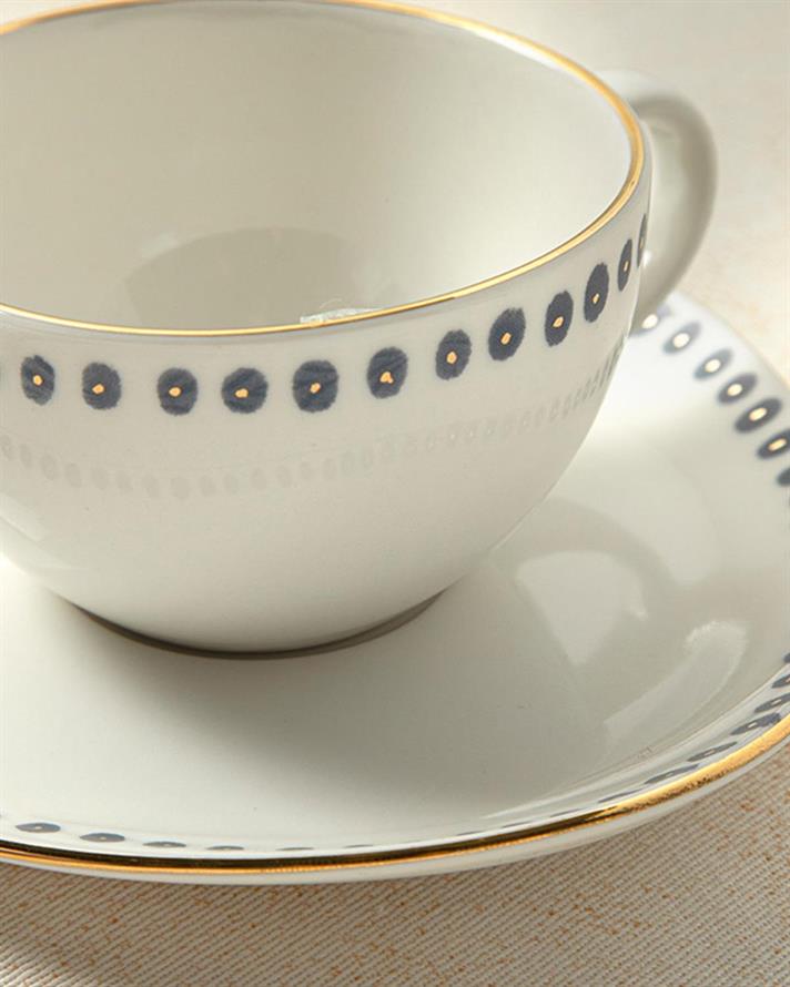 Navy Dots Set De Cești De Ceai 4 Bucăți Pentru 2 Persoane, Porțelan, 200 Ml, Bej - Albastru