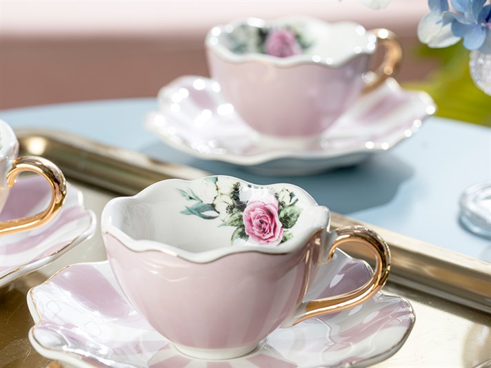 Nelly Porcelain 12 Parça 6 Kişilik Coffee Cup Set 90 ml Pink