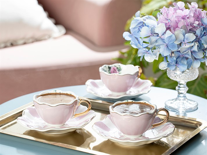 Nelly Porcelain 12 Parça 6 Kişilik Coffee Cup Set 90 ml Pink